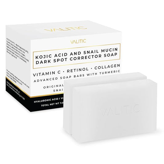 VALITIC Snail Mucin Cleanser Soap Bar with Turmeric and Kojic Acid Dark Spot Corrector – Anti Aging and Purifying Skin Care Snail Secretion for Intense Hydration and Moisturization – 2 Pack