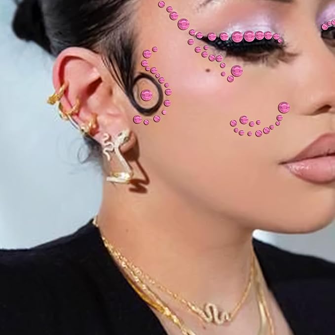 3555 PCS Face Gems Rhinestones Stickers - Temporary Tattoo Jewels for Crafts 3/4/5/6/8MM - Stick On Hair Gems Makeup Self Adhesive Crystal Stickers for Scrapbooking (Light Pink)