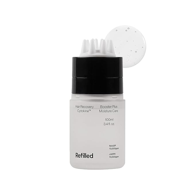 REFILLED Booster Plus Moisture | Hair Growth Serum & Thickening Scalp Treatment with Built-in Massager for Men & Women | Hair Loss & Thinning | Fuller & Baby Hair Regrowth | Fast-Absorbing with Biotin