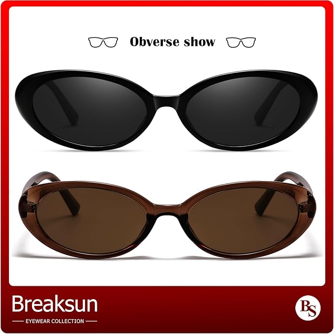 Breaksun Retro Oval Sunglasses for Women Men Fashion Small Oval Sunglasses 90s Vintage Shades