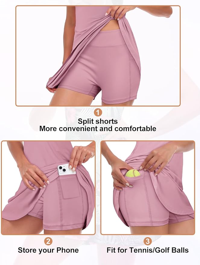 Viracy Tennis Dress for Women Sleeveless Golf Dresses with Shorts and Pockets Ruffle Zip Up Stand Collar Golf Outfits