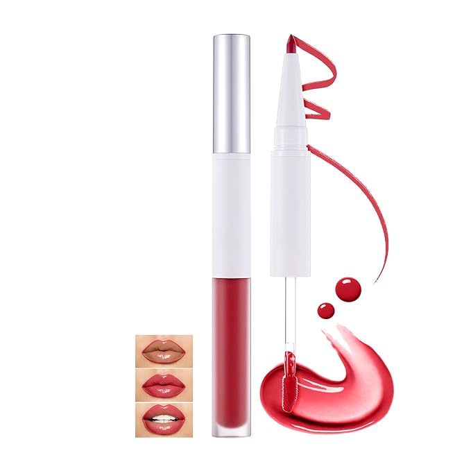 Dual-Head Lip Liner and Gloss Pen, Moisturizing Smooth Long Lasting Waterproof Smudge Proof for Perfectly Defined Lips and Glossy Finish Ideal for Makeup Lovers 02