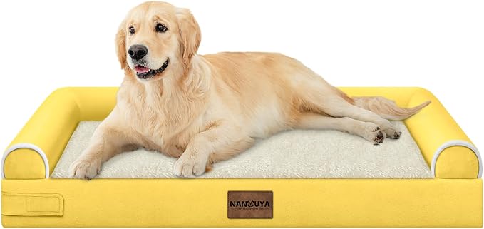 Orthopedic Dog Bed for Large Dogs, 36 x 27 Inch, Ginger | Egg crate foam for joint support, 3-sided bolster pet sofa, waterproof lining, washable cover, and non-skid base
