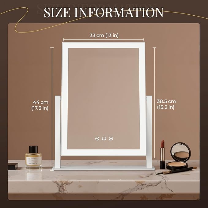 DECADENCE Vanity Mirror with Lights, 17.3’’ LED Makeup Mirror Detachable 10X/5X Magnification, Smart Touch Control, 3 Color Lighting Modes,360°Rotation Tabletop Make Up Mirror for Bedroom Bathroom