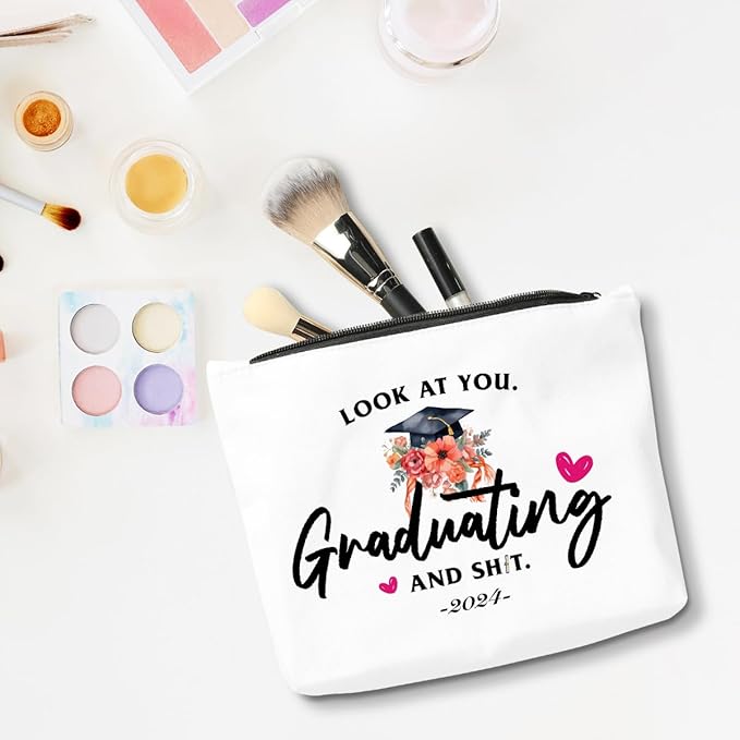 Graduation Gifts for Women, Class of 2024 Gifts, 2024 Graduation Congratulations Gifts Cosmetic Bag, Look At You Graduating Makeup Bag, Inspirational Cheer Up Birthday Gifts for Friend Sister