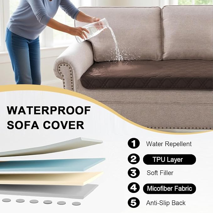 PrinceDeco Couch Cover for Dogs Waterproof Blanket Sofa Covers Washable Dog Couch Cover for 3 Cushion Anti-Slip Sofa Slipcover for Furniture Sofa, Crate, RV Seats,Car, Pet(30.5x82 Inch,Brown)