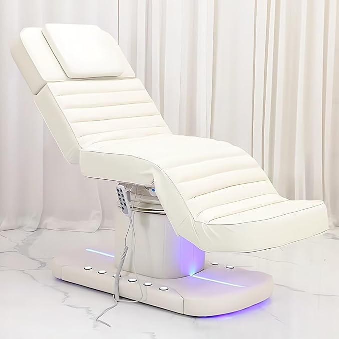 Electric Massage Table - Esthetician Bed with Futuristic Blue-Purple Light Base, Lash Bed Includes Multi-Angle and Height Adjustable, Foot Control, for Beauty Salon