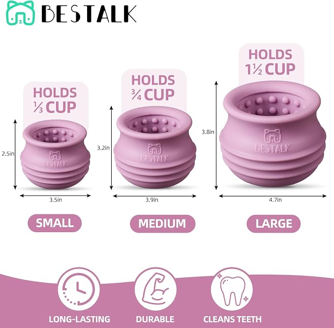 Dog Enrichment Treat Toy, Long-Lasting Wobbly Interactive Freeze Lick Toys for Dogs, Stuffable Puzzle Feeder Toy for Boredom, Silicone Treat Dispensing Chew Toy (Pastel Purple,M)