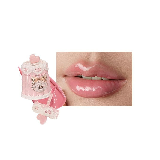 Flower Knows The Sweetie Bear Coating Lip Jelly,Soft Moisturizing Tinted Lip Gloss with Botanicals,Lightweight Non-Sticky Pink Lips Plumper,Cruelty-Free,0.18 oz(JE04 Ribbon Pink)