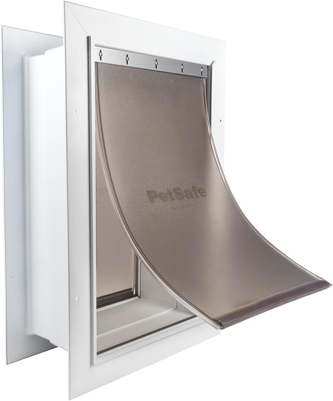PetSafe Wall Entry Pet Door, Telescoping, Dogs up to 100 lb, Large | Insulates Better Than Metal, Interior & Exterior Install, Weatherproof Double-Flap, DIY Telescoping Tunnel 4.75-7.25 in Walls