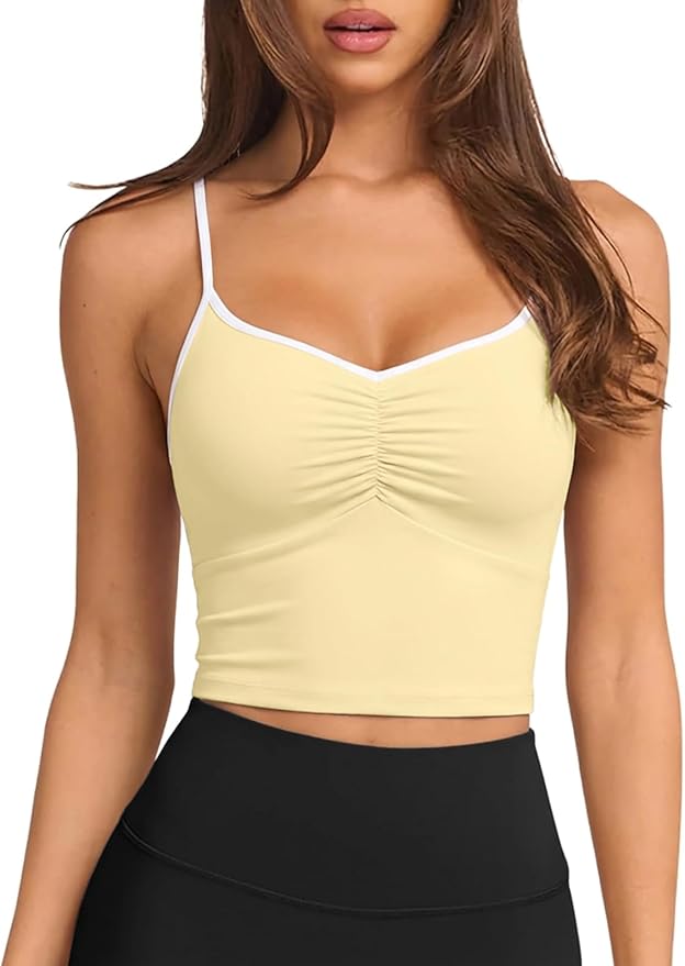Longline Padded Sports Bra Workout Top for Women, Adjustable Straps Backless Crop Top Push Up Yoga Running Tank Top
