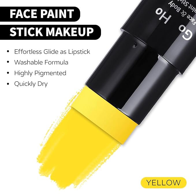 Go Ho Yellow Face Body Paint Stick,Washable Yellow Face Paint Stick,Non-toxic Full-coverage Cream Body Paint for Halloween Costumes Cosplay SFX Makeup