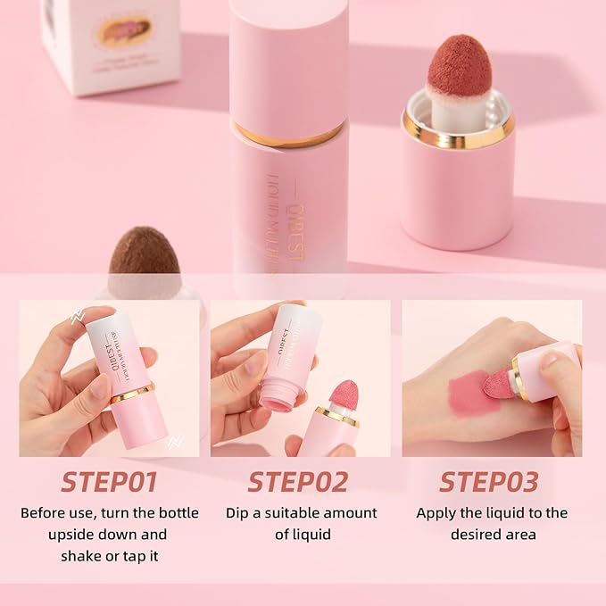 URQT 3PCS Highly Pigmented Liquid Contour - Built-in Sponge Tip Sculpted Complexion Wand Long Lasting Natural Buildable Highlighters Contouring Bronzer (Contour+Highlighter+Blush)
