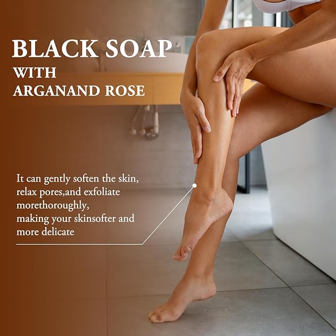 Morocco Black Soap with Argan and Rose, Morocco Black Beldi Bar Exfoliating Soaps, Moroccan Black Soap Hammam, Moroccos Body Scrub with Exfoliating Glove