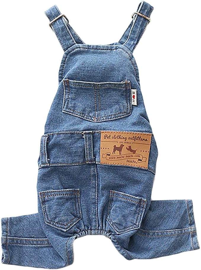 Dog Denim Overall Pet Jeans Jumpsuit Four Legs Clothes Outfits,XXL | Adjustable Strap Pet Clothes with Pockets;Soft Washed Jean Outfit for Small Medium Dogs Cats;Halloween Party Dog Costume