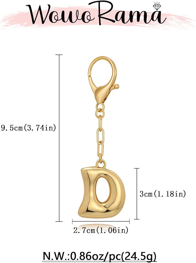 WOWORAMA Initial Letter Keychain for Women Chunky Gold Bubble Letter Bag Charm Purse Charm Personalized Keyrings Accessories