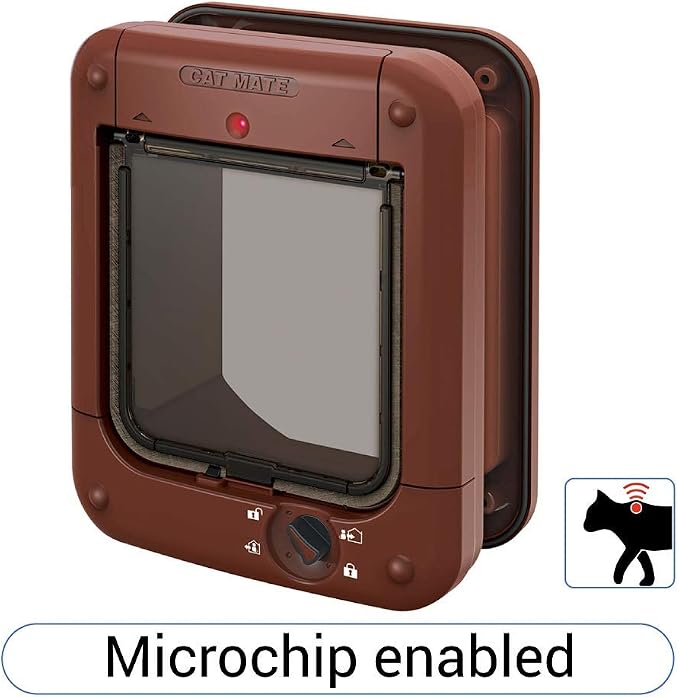 Cat Mate Microchip activated Cat Flap | for up to 30 Cats, Brown | Stores 30 Pet IDs, Weather Resistant, Selective Entry, Keeps Unwanted Animals Out, Easy Installation