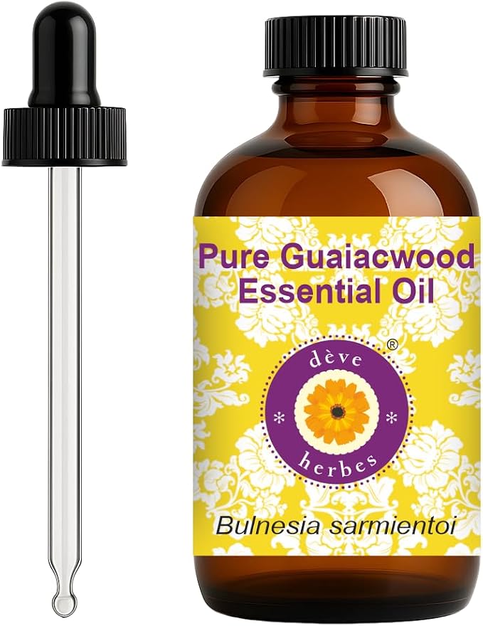dève herbes Guaiacwood Essential Oil (Bulnesia sarmientoi) with Glass Dropper | Pure | Non-Sticky | Non-Greasy | Lightweight | Men & Women | All Skin Types | Steam Distilled 120ml (4 oz)