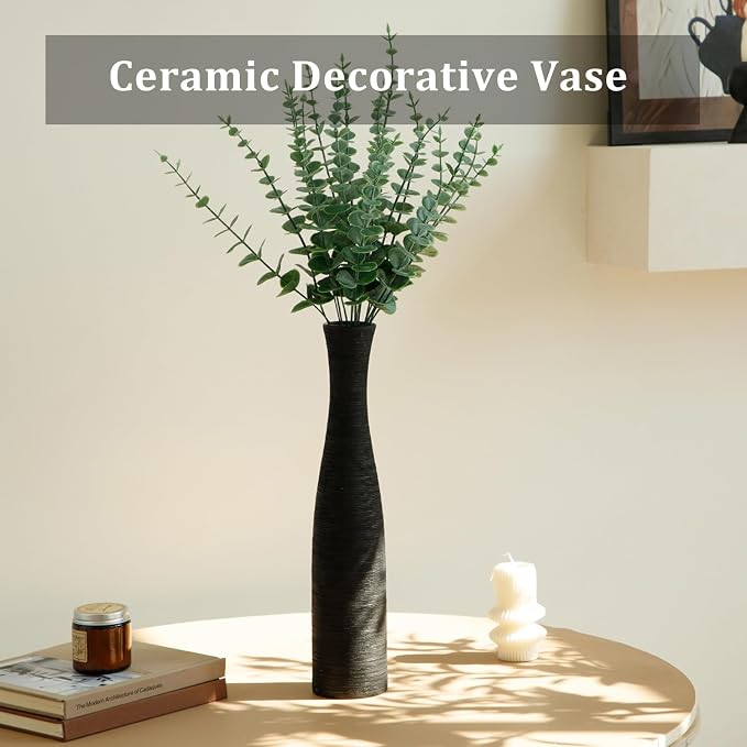 Ceramic Vase Home Decor, 15.7" Tall Flower Vases Modern Rustic Farmhouse | Tall Skinny Decorative Vase for Pampas Grass, Living Room, Office, Fireplace Bedroom Decoration