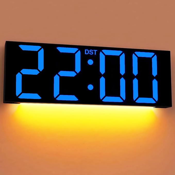 JALL 22" Large Digital Wall Clock, Big LED Number Dispaly, DST, Night Light for Classroom, Living Room, Bedroom, Mounted, Birthday Xmas Gift for Senior, Mem Womem Mom Dad, Blue