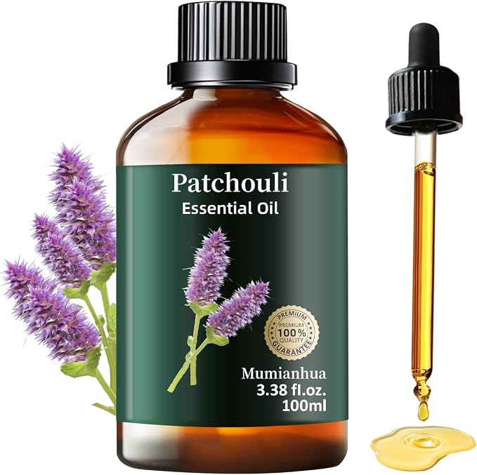 Patchouli Essential Oil, Earthy Scent, Outdoor & DIY, 3.38 Fl Oz | Mumianhua Patchouli Oil, Steam-Distilled. Musky-Earthy Aroma. For Outdoor Spray, Skin, Hair, Perfume & Soap Making