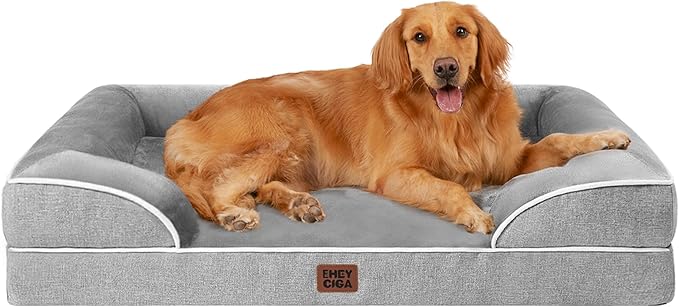 EHEYCIGA Orthopedic Dog Beds Large Sized Dog, Waterproof Memory Foam Pet Bed with Sides, Non-Slip Bottom Large Pet Bed with Washable Removable Cover, Grey | Non-Slip Bottom and Egg-Crate Memory Foam XL Dog Couch Bed with Washable Removable Cover, Grey
