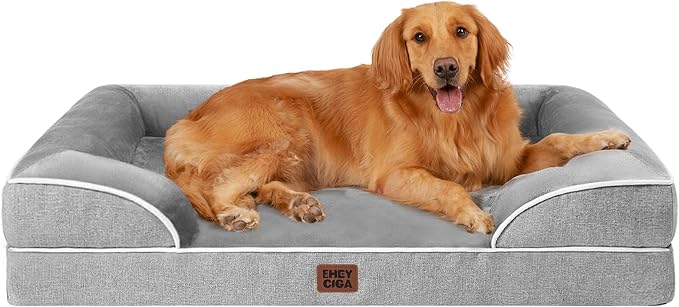EHEYCIGA Orthopedic Extra Large Dog Bed, Waterproof Washable XL Pet Bed 44" | Non-Slip Bottom and Egg-Crate Polyurethane Foam Big Dog Couch Bed with Washable Removable Cover, Grey
