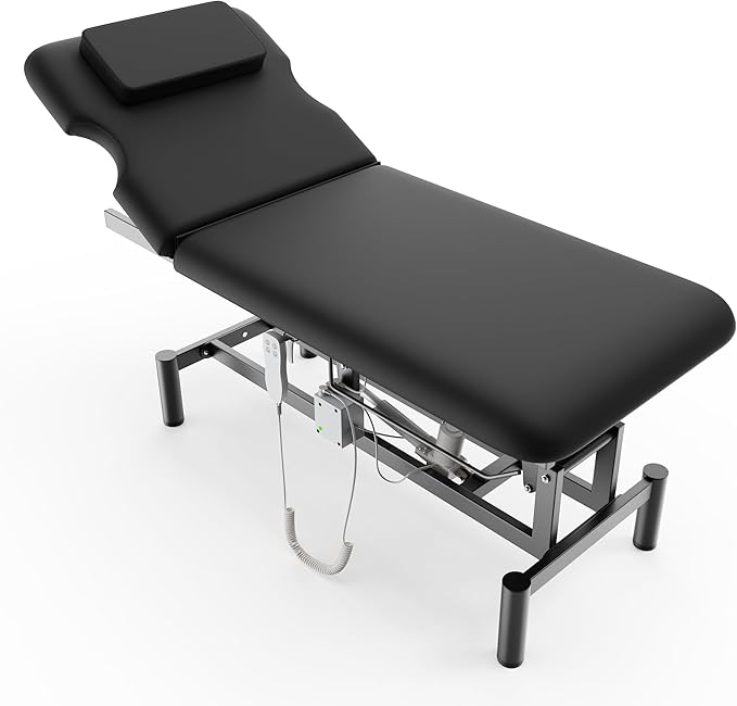Dolonm 2 Motors Electric Massage Table, Hydraulic Electric Lift Adjustable Backrest and Height Lifting for Treatment, Physical Therapy, Spinal Massage, Facial Spa, Waxing, Tattooing - Black