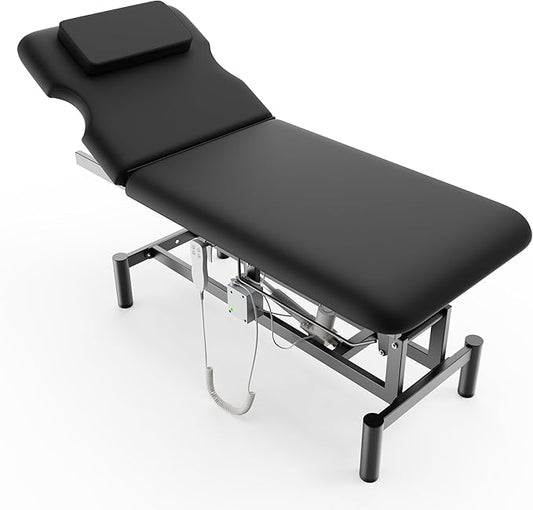 Dolonm 2 Motors Electric Massage Table, Hydraulic Electric Lift Adjustable Backrest and Height Lifting for Treatment, Physical Therapy, Spinal Massage, Facial Spa, Waxing, Tattooing - Black