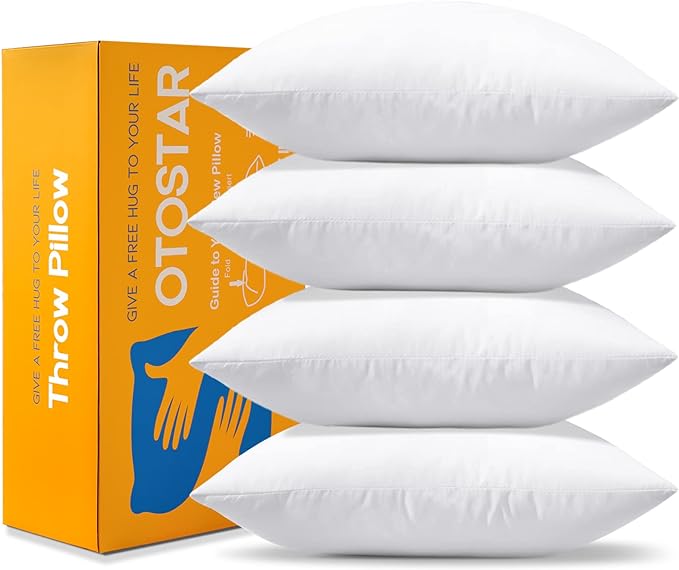 OTOSTAR Pack of 4 Throw Pillow Inserts, 20 x 20 Square Cushion Inner Soft Fluffy Plump Stuffer Cushion Pads White Decorative Pillow Inserts