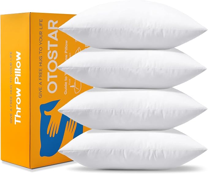 OTOSTAR Pack of 4 Throw Pillow Inserts, 16 x 24 Cushion Inner Soft Fluffy Plump Stuffer Cushion Pads White Decorative Pillow Inserts