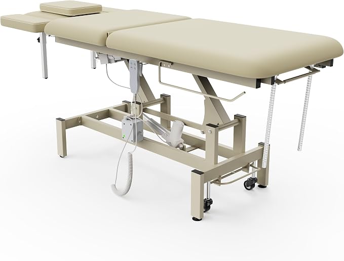 Professional Electric Massage Table, 2 Motors Hydraulic Electric Lift Adjustable Waist and Height Lifting Functions for Treatment/Physical Therapy/Spinal Massage/Facial Spa/Waxing - Beige Gray