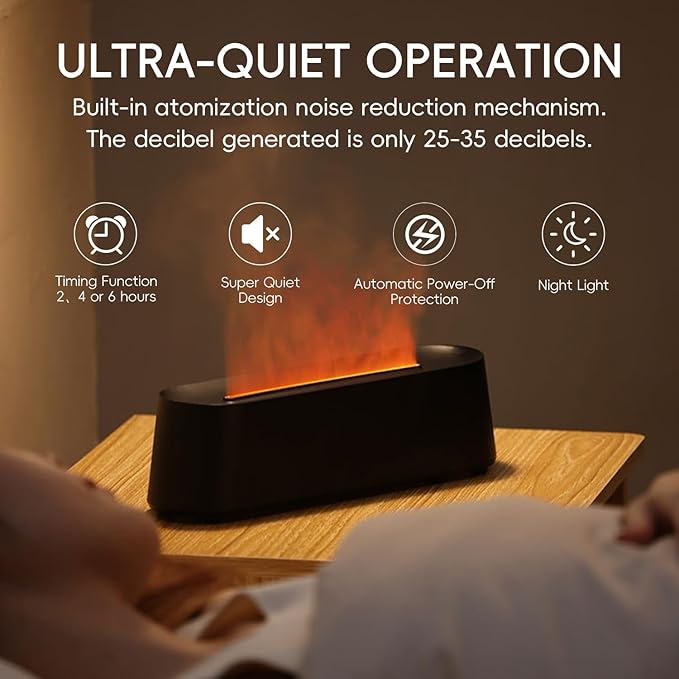 Essential Oil Diffuser, Fireplace Flame Fire Oil Diffuser, 250ml Cool Mist Aromatherapy Humidifier, Scent Diffuser with 7 Colors Light, Remote Control, Timer & Auto-Off for Home, Room (Black)