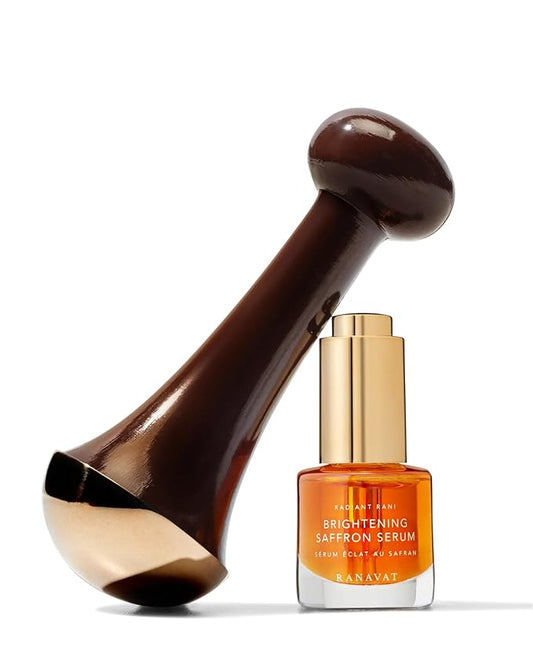 RANAVAT BOTANICS RANAVAT Radiant & Re-Energizing Skincare Duo - Brightening Saffron Serum & Kansa Wand Facial Massage Tool to Tone, Lift, & Improve Appearance of Dark Spots (2 Pieces)