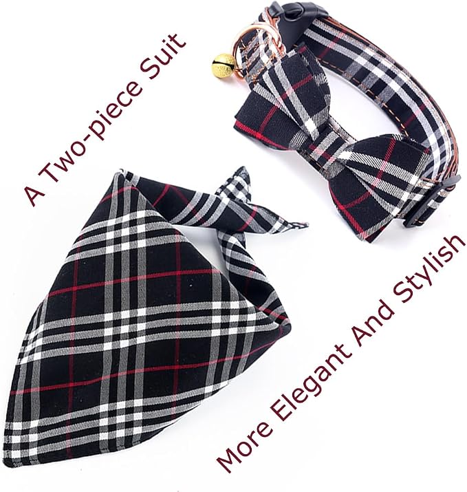 Yizepet Dog Collar with Bow Tie- Adjustable pet Collar for Dogs with Plastic Buckle Collar, Stylish Pattern for Small Medium or Large Boy and Girl Dog and Cat