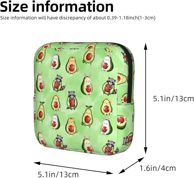 Travel Friendly Menstrual Organizer Cute Avocado Animals, Minimal Compact Structure, Discreet Care Pouch for Feminine Daily Necessities Packing
