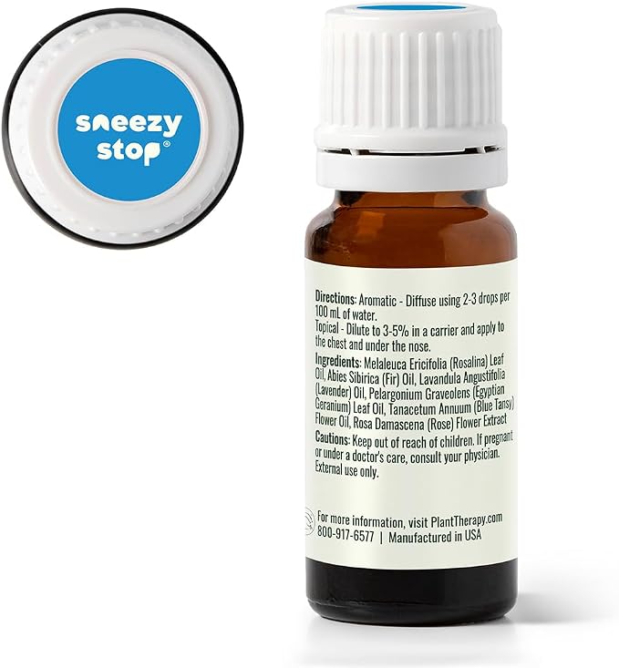 Plant Therapy Kids Sneezy Stop Essential Oil Blend 10 mL (1/3 oz) 100% Pure, Undiluted, for Respiratory Support, Congestion Relief, Seasonal Pollen Concerns