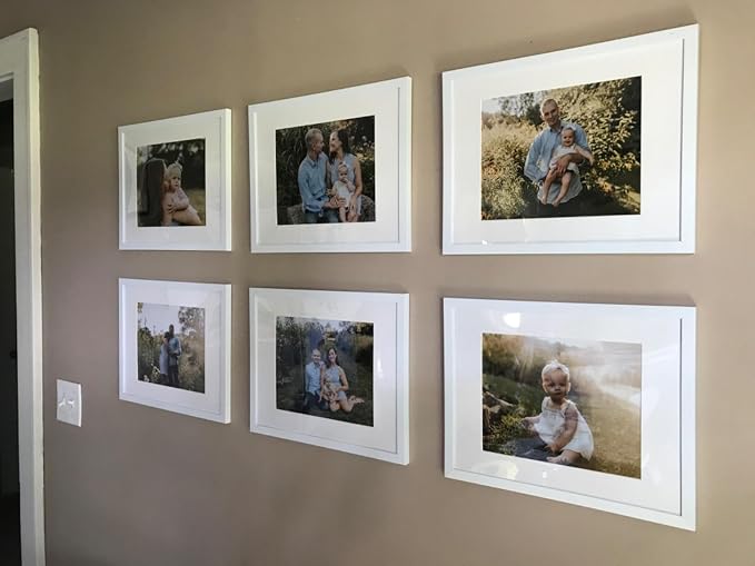 upsimples 11x14 Picture Frame, Gallery Wall Frames Set of 5, White | Photo Frame Collage Wall Decor, 11 x 14 Frame, 8x10 Frame with Mat for Family, Baby, Hallway, Diamond, Christmas