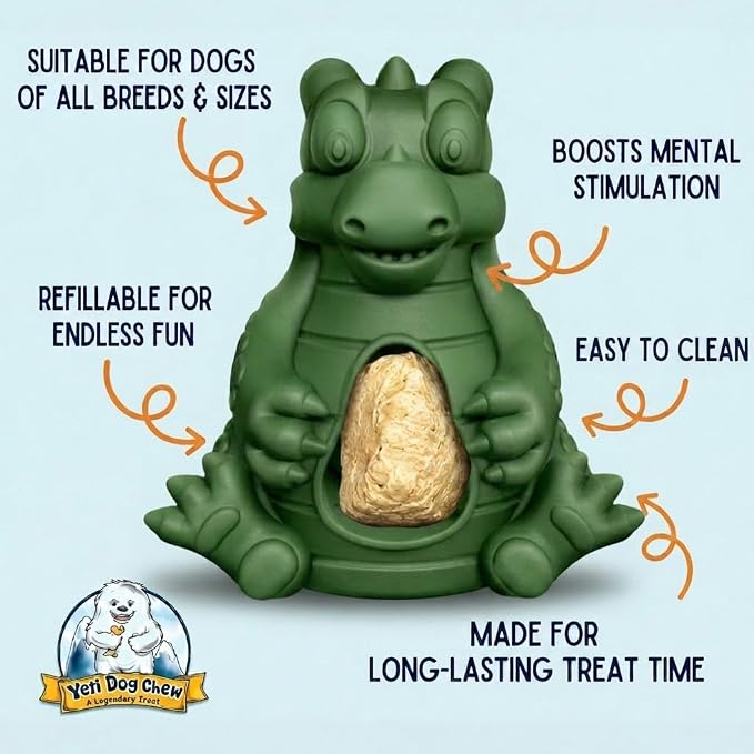 Yeti Puff & Play Interactive Dog Toy, Nugget Treat Dispenser, Green Dragon