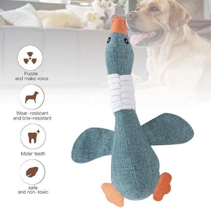 Squeaky Goose Dog Toy, Cotton Linen Blend Chew Toy for Small Medium Dogs and Cats, Interactive Play Toy with Teeth Cleaning Function(Brown)
