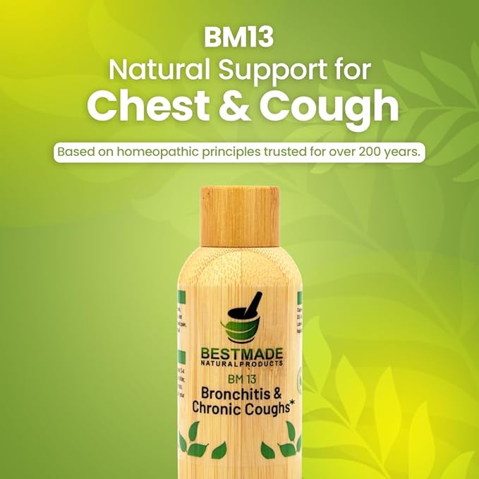 Bestmade Natural Products Cough Relief BM13 - Homeopathic Remedy for Acute & Chronic Cough, Whooping Cough, Chest Discomfort, Non-Drowsy, Safe for All Ages, 30mL Drops