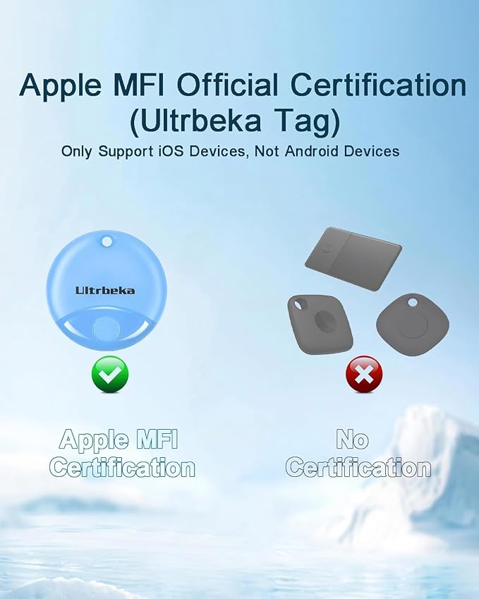 Ultrbeka Air Tracker Tag 4 Pack Bluetooth Item Finder for iPhone – MFi Certified Smart Tracker Compatible with Apple Find My, IP67 Waterproof Key Finder for Keys, Wallet, Luggage, Bike, Backpack