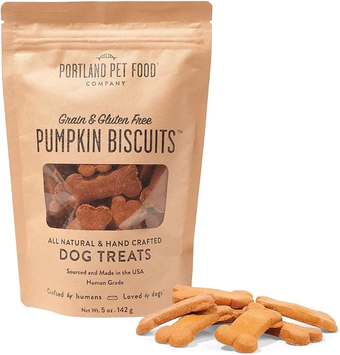Portland Pet Food Pumpkin Dog Treats - Healthy, Grain-Free Biscuits, 5 oz | Human-Grade, Limited Ingredient, Natural Low Calorie Training Treats for Small & Large Dogs, Puppy to Senior, Made in USA