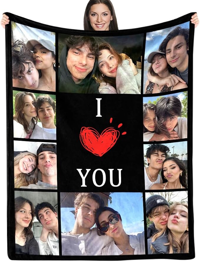 ICELIETE Custom Blanket with Picture Customized Fleece Photo Blanket for Couples Gifts Personalized Blankets and Throws Christmas Valentines Day Gifts for Boyfriend Girlfriend