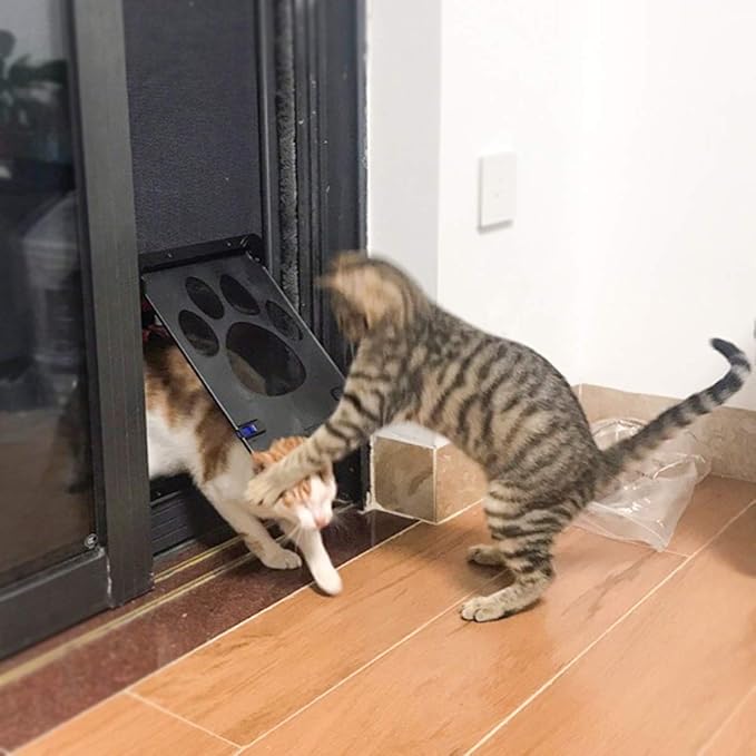 Dog Screen Door, 8"×10.2" Cat Door for Window Screen, Magnetic Closure Dual-Side Lockable Small Pet Door for Cats & Small Dogs, Easy to Install, Black
