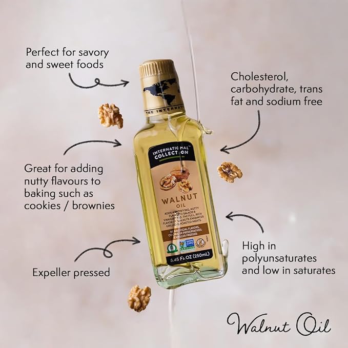 International Collection Walnut Oil, 8.45 fl oz (Pack of 1) | Expertly Sourced, Quality Oils | NonGMO Project Certified, No Artificial Flavors, Gluten Free, Vegan, Kosher & Halal Approved