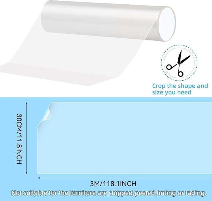Anti Cat Scratch Furniture Protector (11.8" x 118") Single Sided | Thicken Vinyl Transparent Cat Anti Scratch Tape Flexible Couch Protector from Cat Claw Sticky Paws for Sofa, Door, Wall, Bed