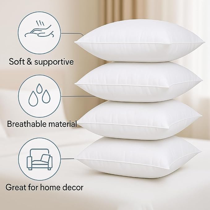 Casafoyer 18 x 18 Pillow Inserts Set of 4, Polyester Fill, Machine Washable