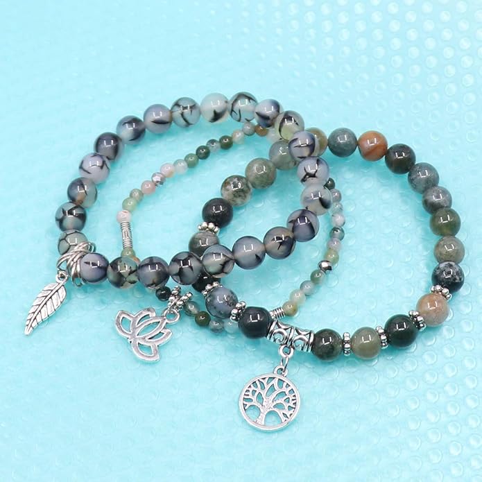 UEUC Tree of Life Yoga Healing Stone Bracelets,Multilayer Lotus Chakra Stone Reiki Bracelet Sets,Anxiety Crystal Natural Stone,for Women Stress Relief