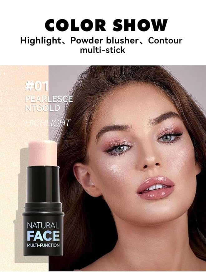 3 Pcs Face Contour Sticks Set, Shades with Highlighter & Blush Sculpted Complexion Wand Contour Long Lasting Natural Buildable Highlighters (01, 05, 06)